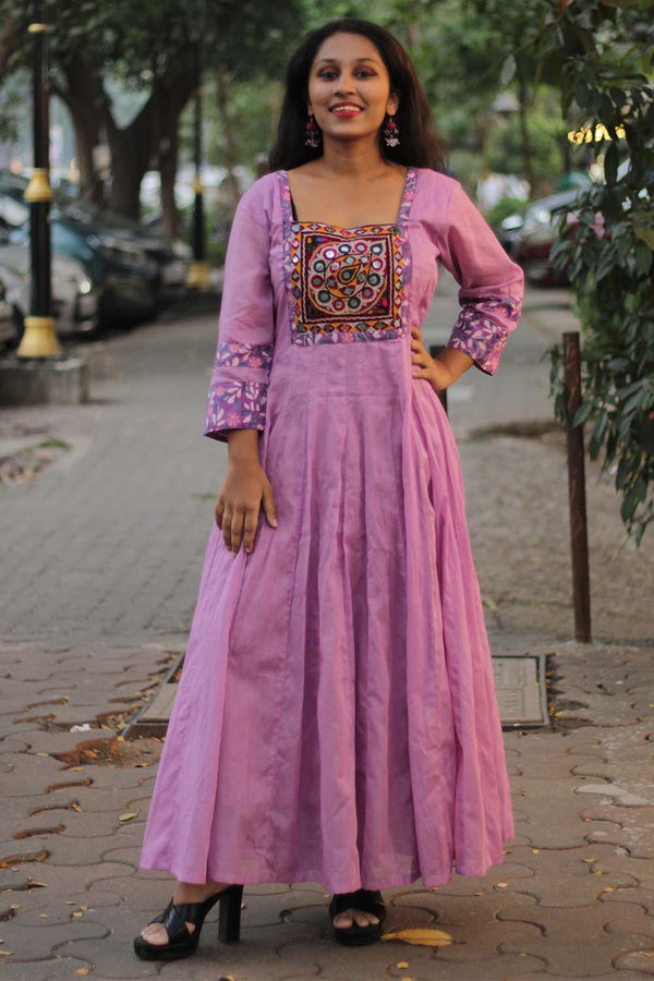 Alankrita | Chaaliskali Kurta | Mirrorwork Yoke in Mauve