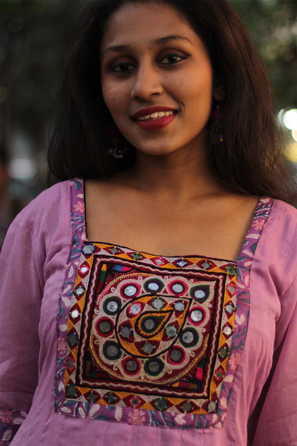Alankrita | Chaaliskali Kurta | Mirrorwork Yoke in Mauve