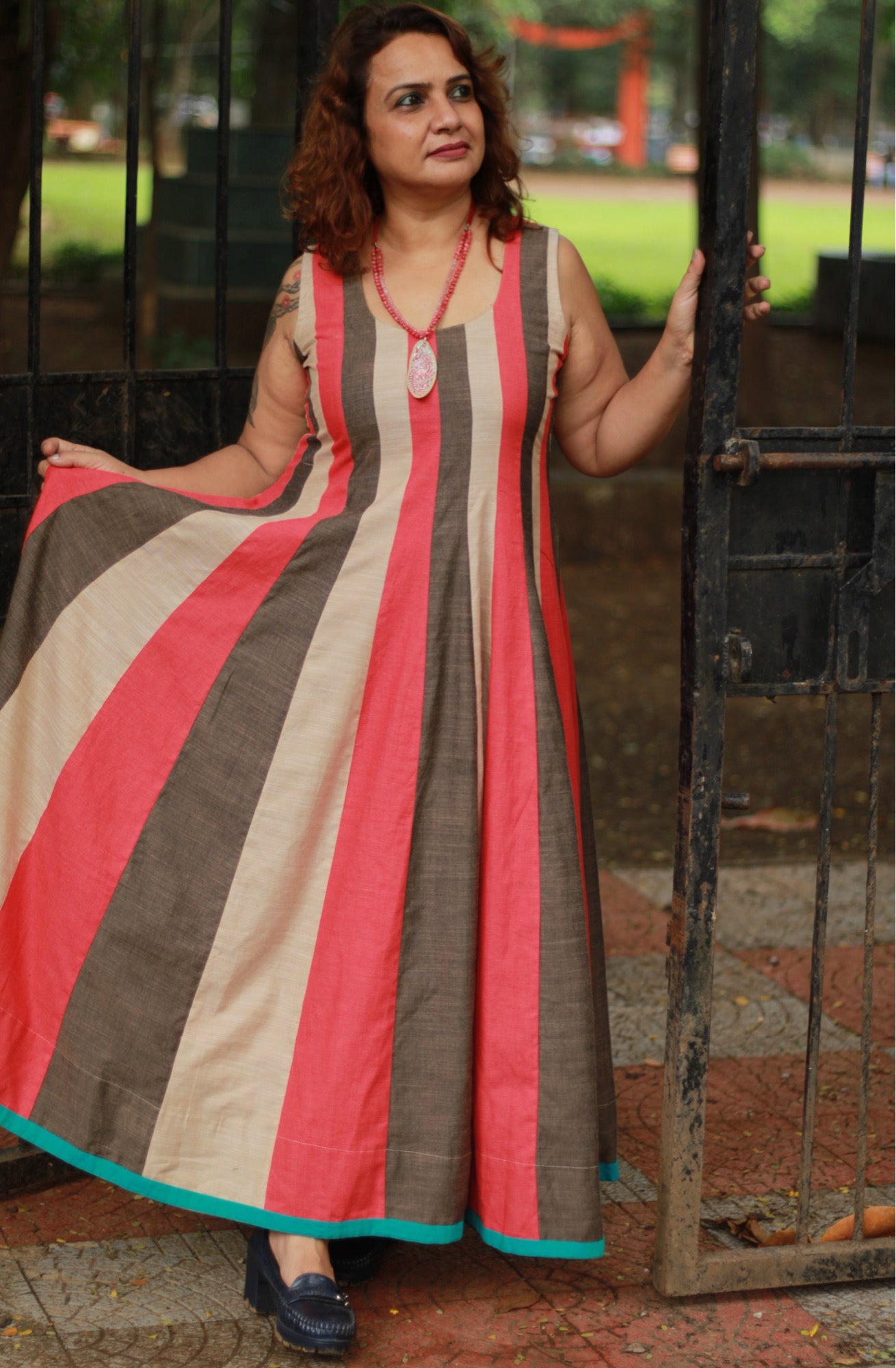 Alankrita | TeesKali Anarkali Kurta/Dress  | Beige & Coral