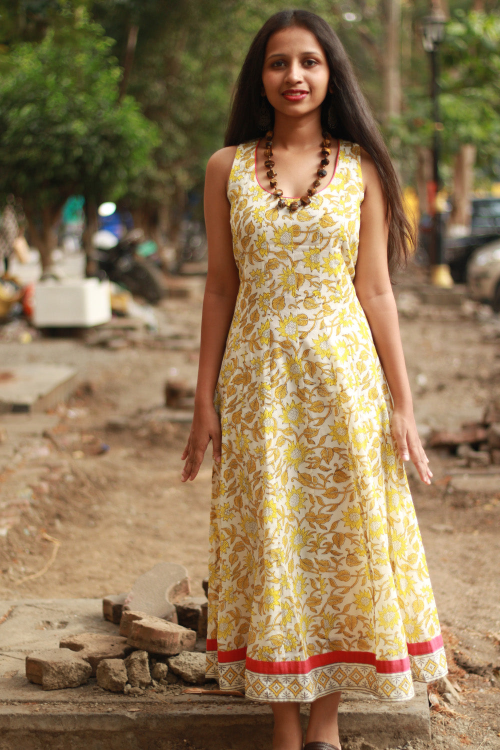 Alankrita | TeesKali Anarkali Kurta/Dress  | Yellow Sanganeri