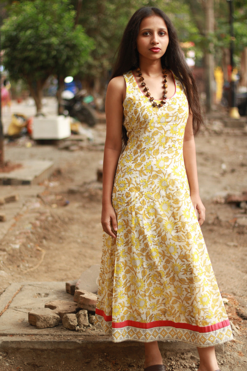 Alankrita | TeesKali Anarkali Kurta/Dress  | Yellow Sanganeri