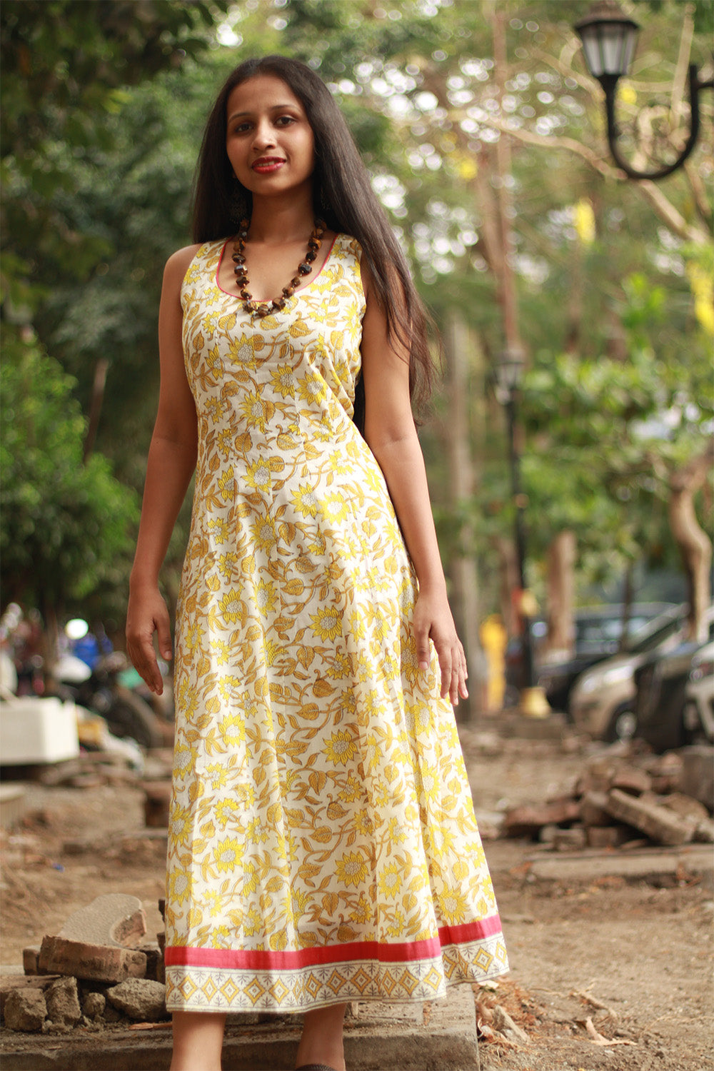 Alankrita | TeesKali Anarkali Kurta/Dress  | Yellow Sanganeri