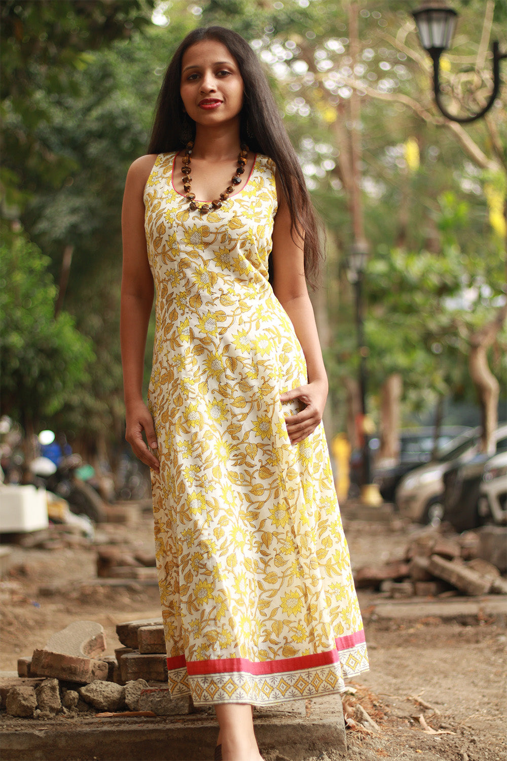 Alankrita | TeesKali Anarkali Kurta/Dress  | Yellow Sanganeri