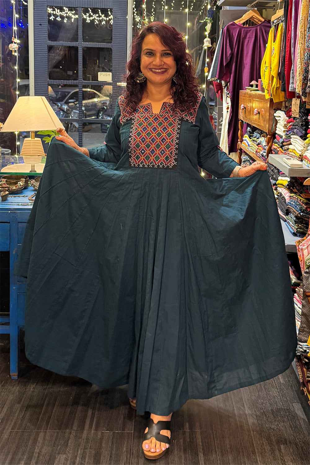 Alankrita | Chaaliskali Kurta | Teal with Mirrorwork