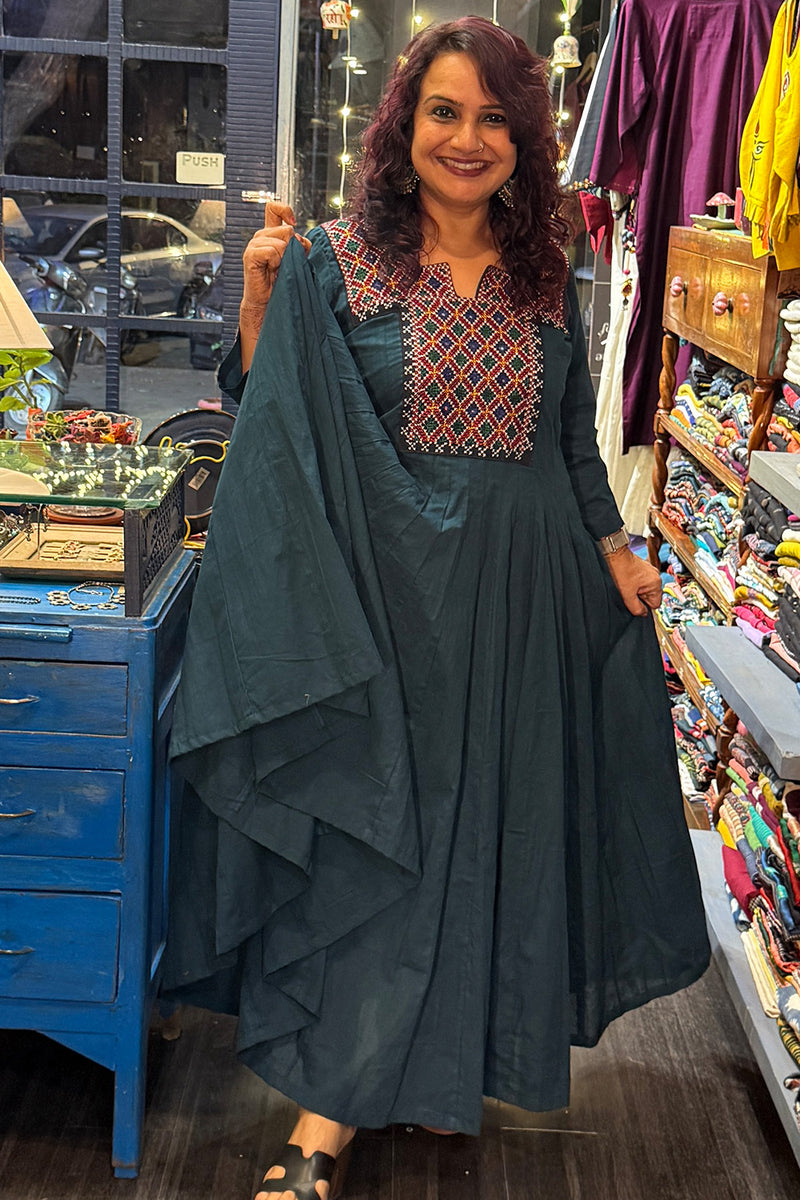 Alankrita | Chaaliskali Kurta | Teal with Mirrorwork