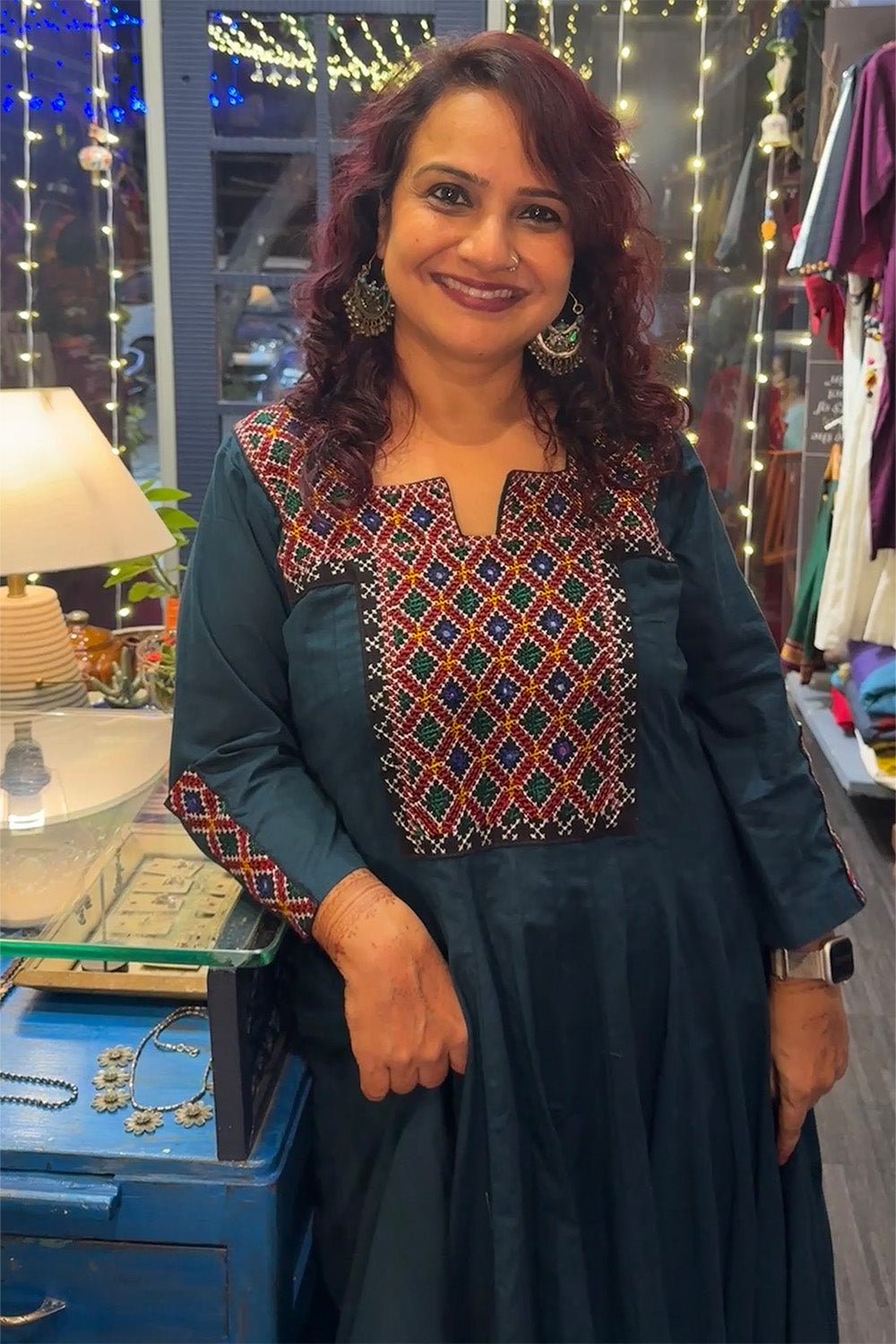 Alankrita | Chaaliskali Kurta | Teal with Mirrorwork