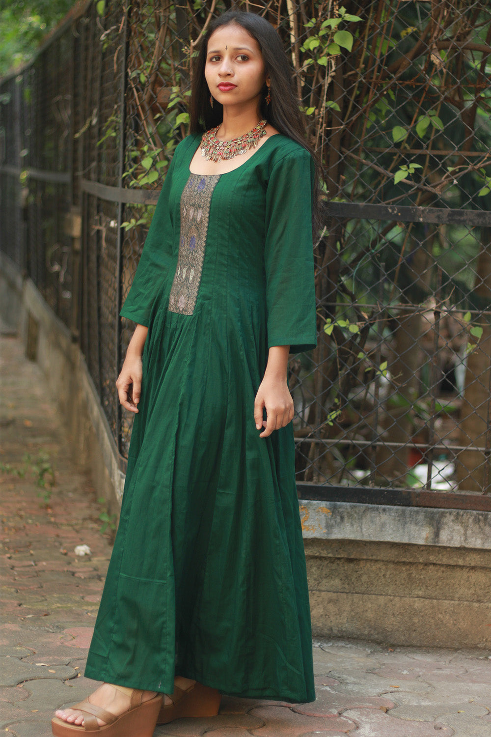 Alankrita | Chaaliskali Kurta | Green with Banarasi Zari