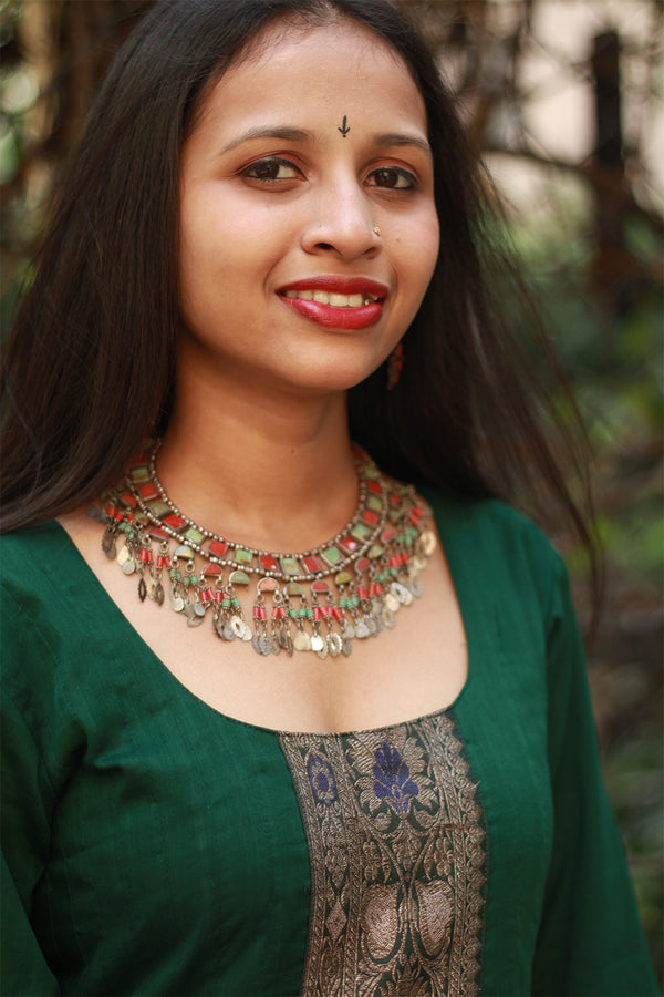 Tibbati Leher | Silver Necklace | Coral & Turquoise