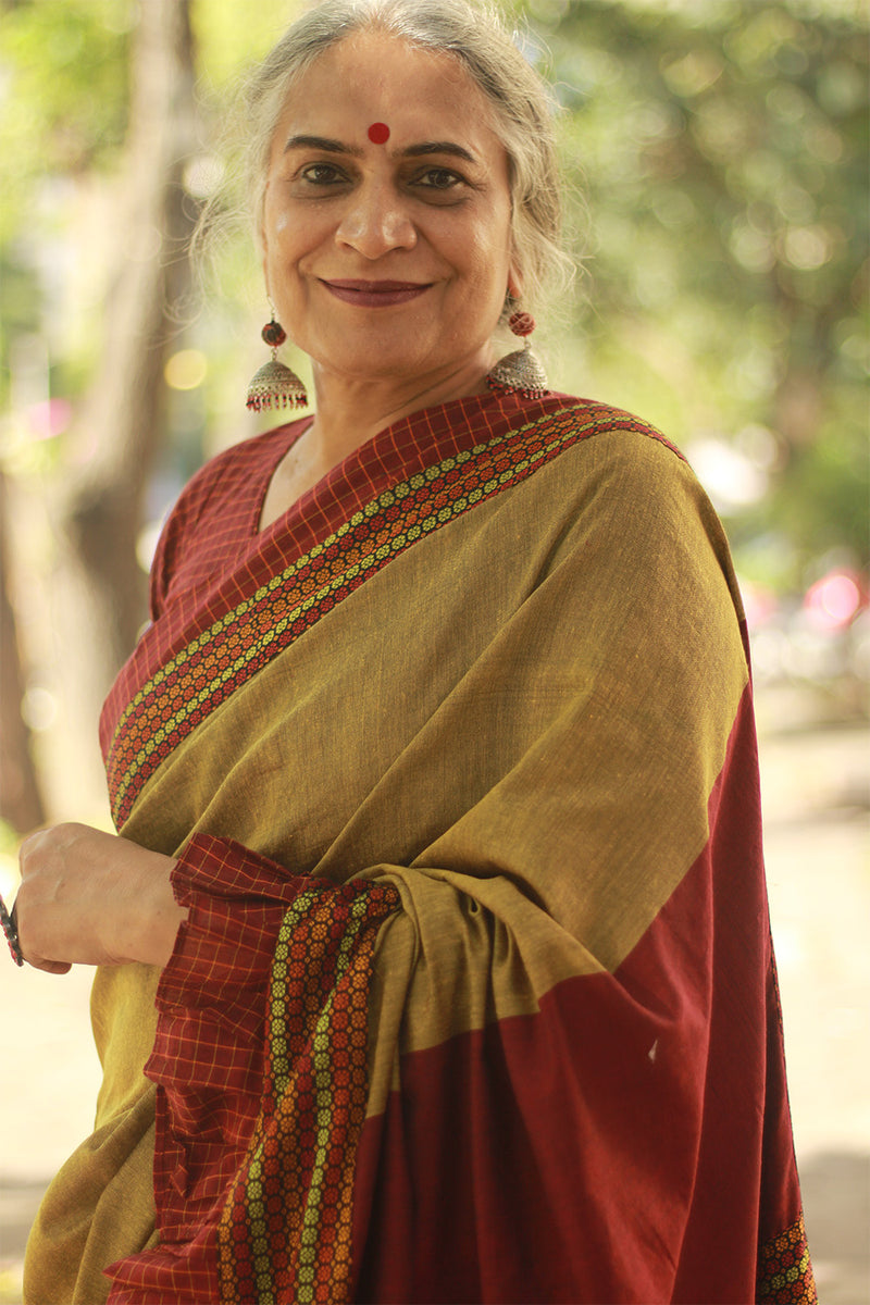 Mandira | Khunn Border Saree | Mustard