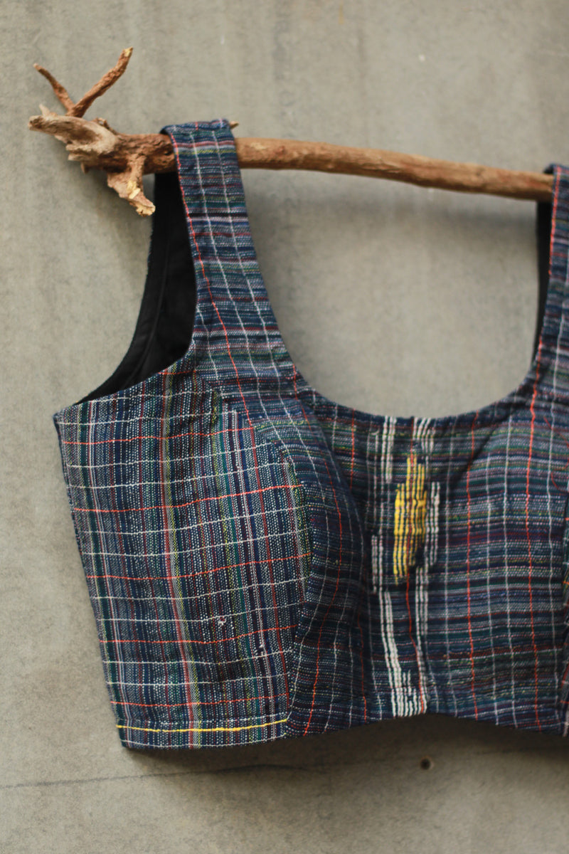 Sleeveless Gamcha Blouse | Blue - Grey
