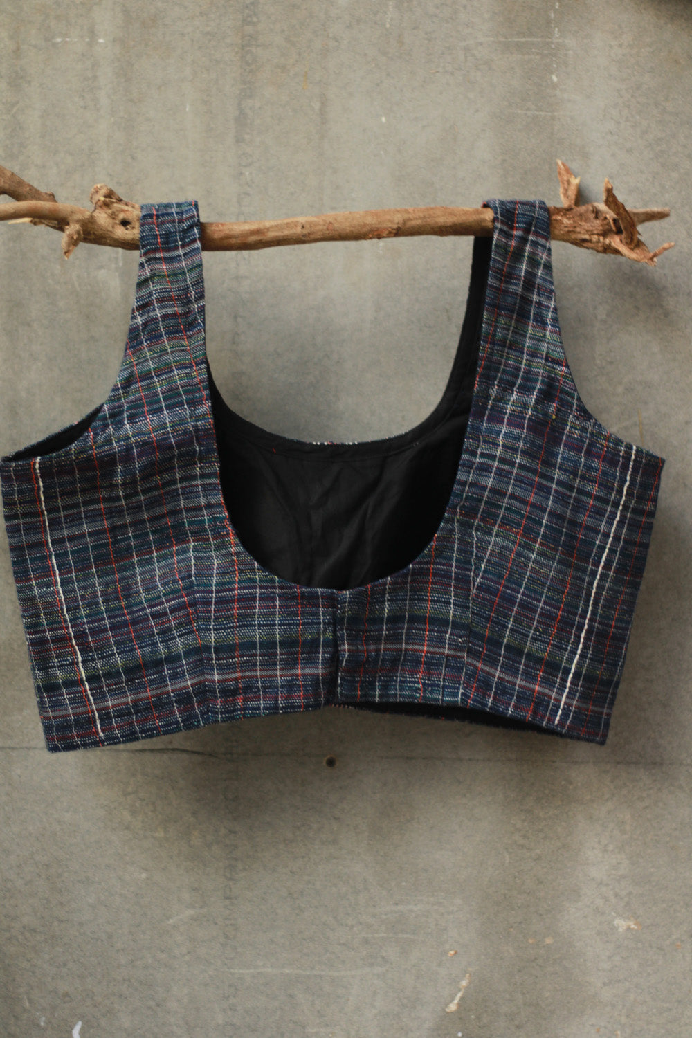 Sleeveless Gamcha Blouse | Blue - Grey