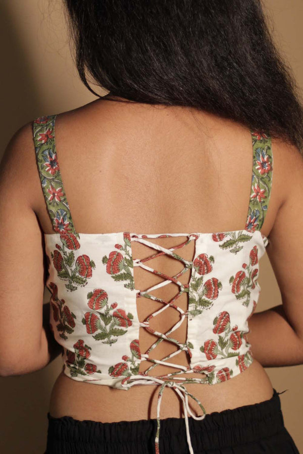 Moha | Backless Lace-Up Blouse |  White Sanganeri