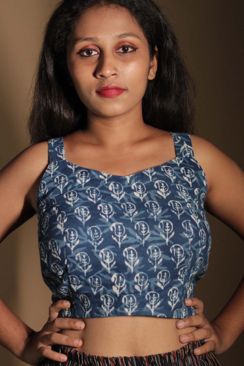 Moha | Backless Lace-Up Blouse | Indigo Paisley