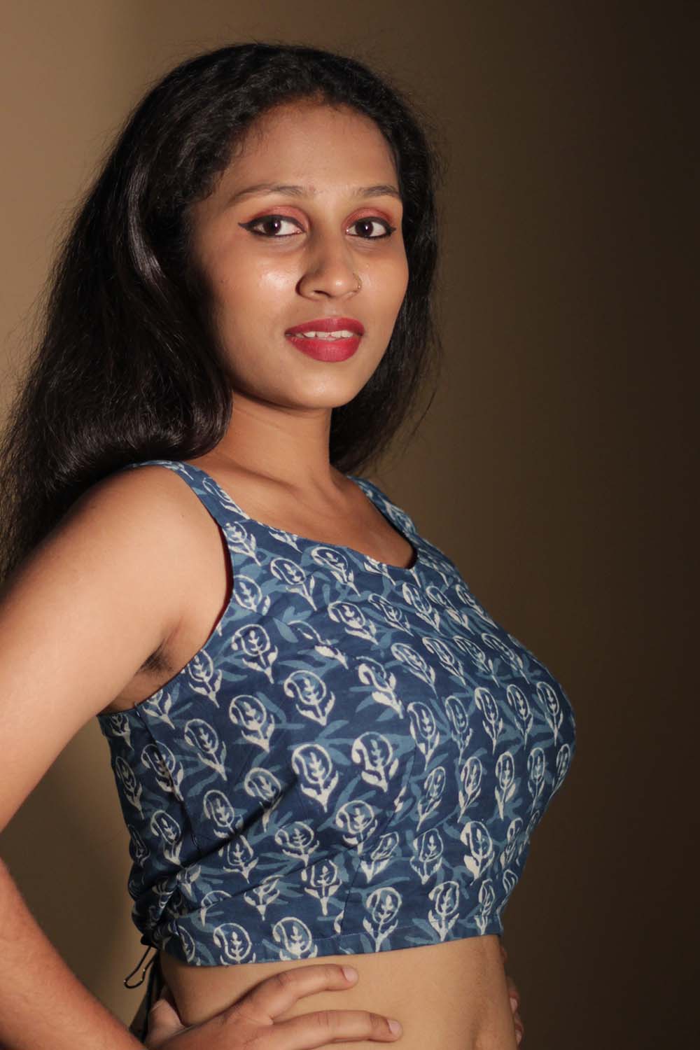 Moha | Backless Lace-Up Blouse | Indigo Paisley