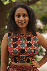 Reversible Blouse in Red Ajrakh Shatkon Medley & Grey Cotton