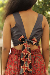 Reversible Blouse in Red Ajrakh Shatkon Medley & Grey Cotton