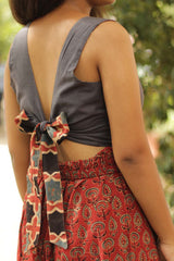 Reversible Blouse in Red Ajrakh Shatkon Medley & Grey Cotton