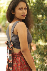 Reversible Blouse in Red Ajrakh Shatkon Medley & Grey Cotton