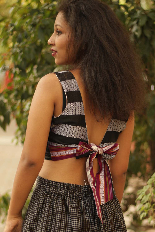 Reversible Blouse- Silver Khunn & Mauve Striped Cotton