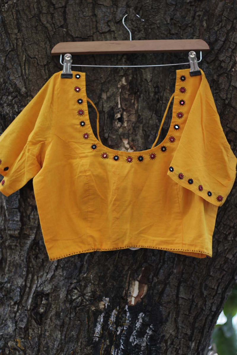 Haridra | Hand Embroidered Blouse | Yellow