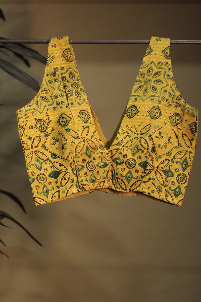 Modal Silk | Sleeveless Blouse | Golden Medley Ajrakh
