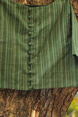 Potli buttons | Sleeved Blouse | Kantha Cotton Green