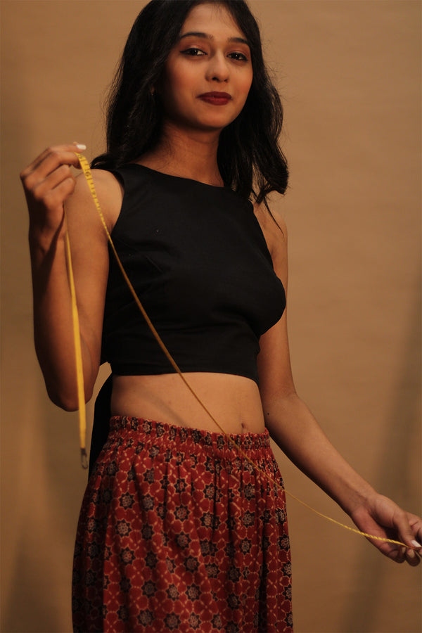 Mastaani | Reversible Blouse | Noir with Navy Kairi & Chevron Ajrakh