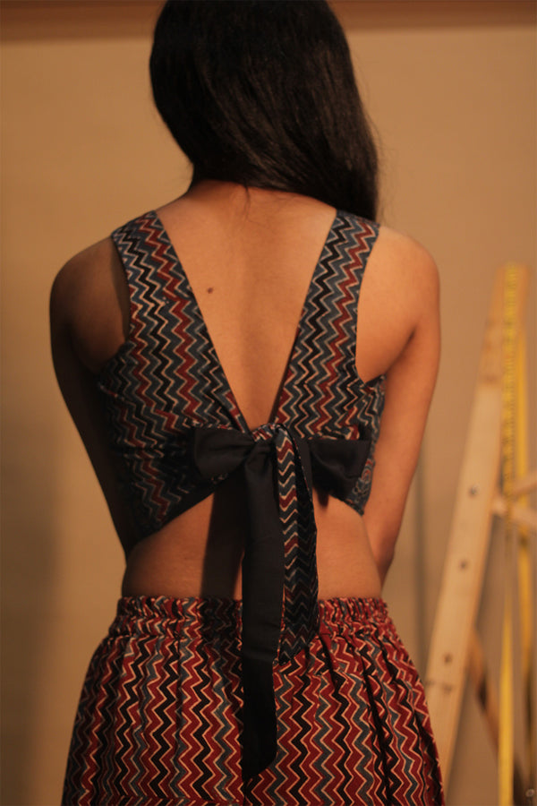 Mastaani | Reversible Blouse | Noir with Navy Kairi & Chevron Ajrakh