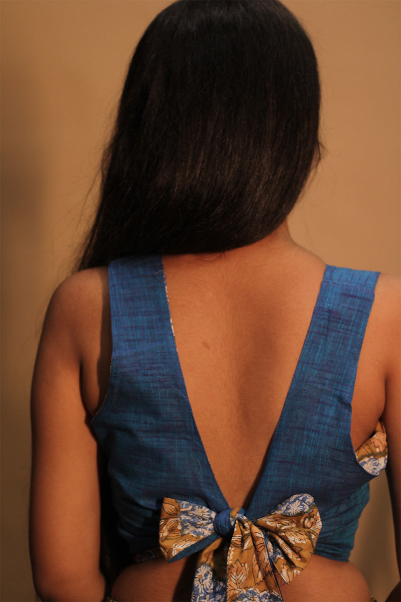 Mastaani | Reversible Blouse | Cobalt Blue & Blue Blooms Sanganeri