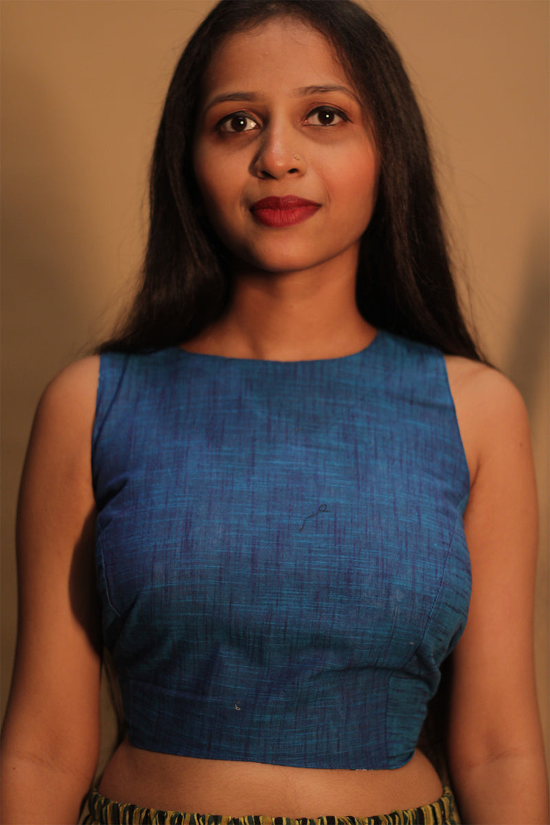 Mastaani | Reversible Blouse | Cobalt Blue & Blue Blooms Sanganeri