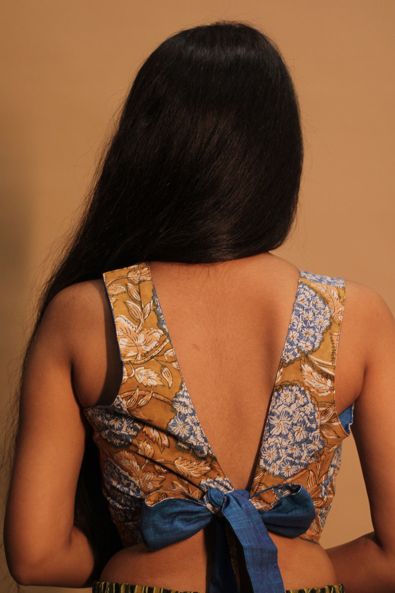 Mastaani | Reversible Blouse | Cobalt Blue & Blue Blooms Sanganeri