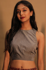 Mastaani | Reversible Blouse | Slate Grey & Blue Floral Sanganeri