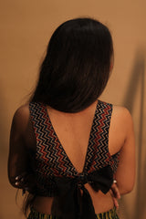 Mastaani | Reversible Blouse | Noir & Blue Ajrakh Chevron