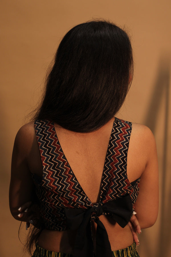 Mastaani | Reversible Blouse | Noir & Blue Ajrakh Chevron
