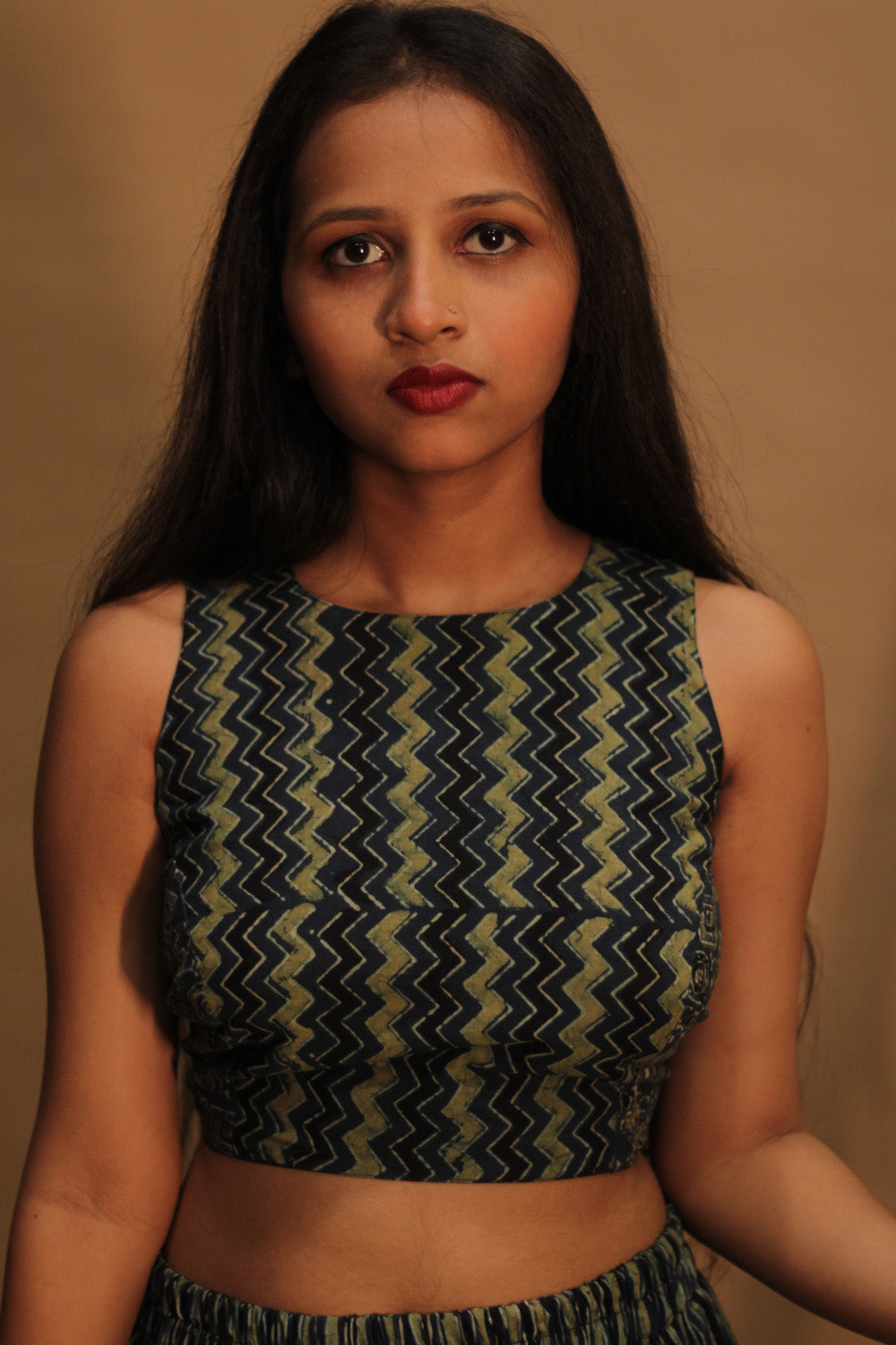 Mastaani | Reversible Blouse | Noir with Sea Green Chevron & Universe