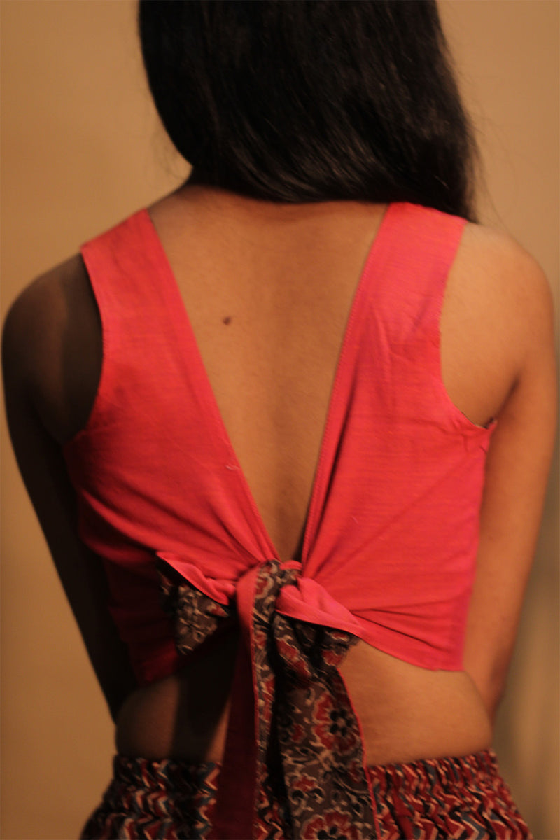 Mastaani | Reversible Blouse | Carrot Red with Brown Floral Ajrakh