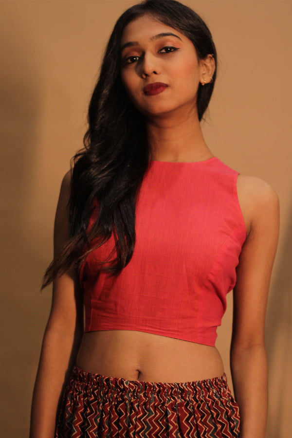 Mastaani | Reversible Blouse | Carrot Red with Brown Floral Ajrakh