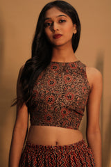 Mastaani | Reversible Blouse | Carrot Red with Brown Floral Ajrakh
