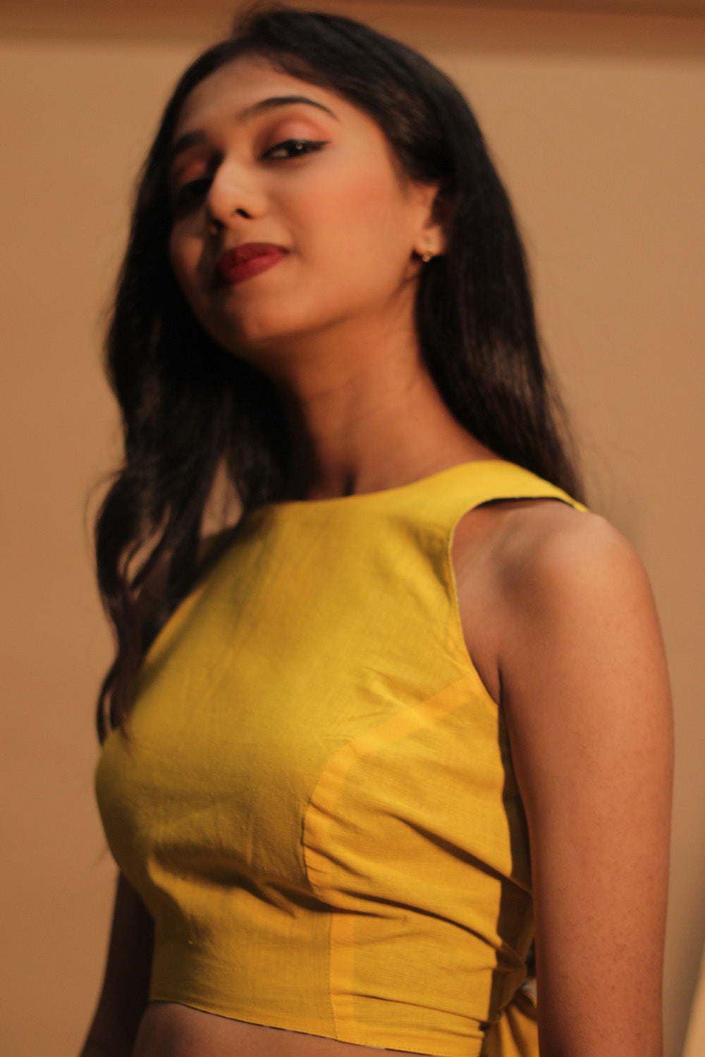 Mastaani | Reversible Blouse | Yellow with Indigo ZigZag