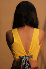 Mastaani | Reversible Blouse | Yellow with Indigo Floral