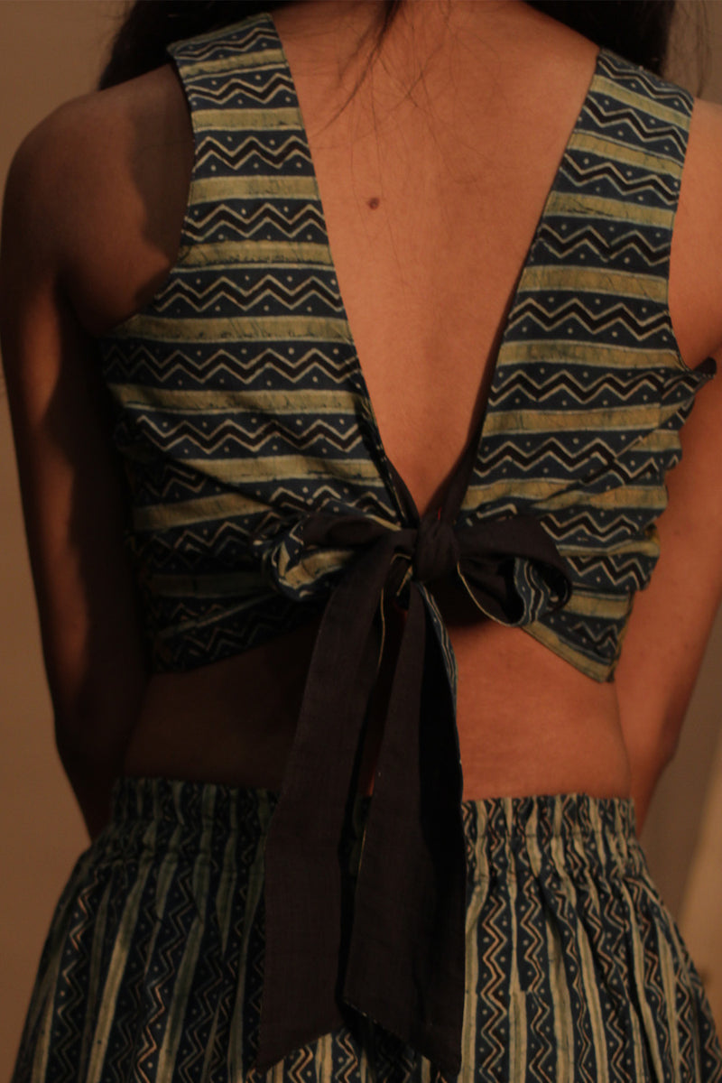 Mastaani | Reversible Blouse | Noir with Sea Green Universe & Chevron