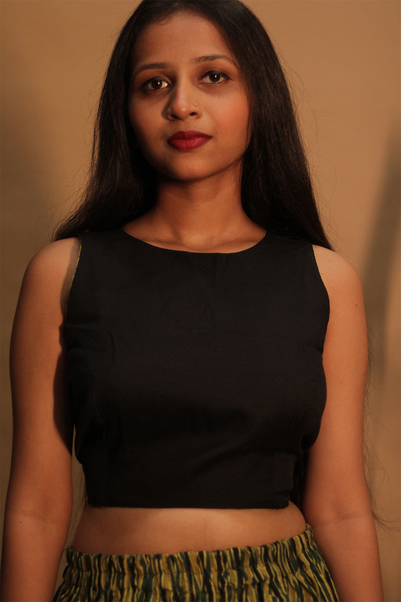 Mastaani | Reversible Blouse | Noir with Green Khunn