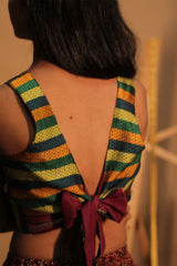 Mastaani | Reversible Blouse | Wine Red with Multicolour Striped Khunn