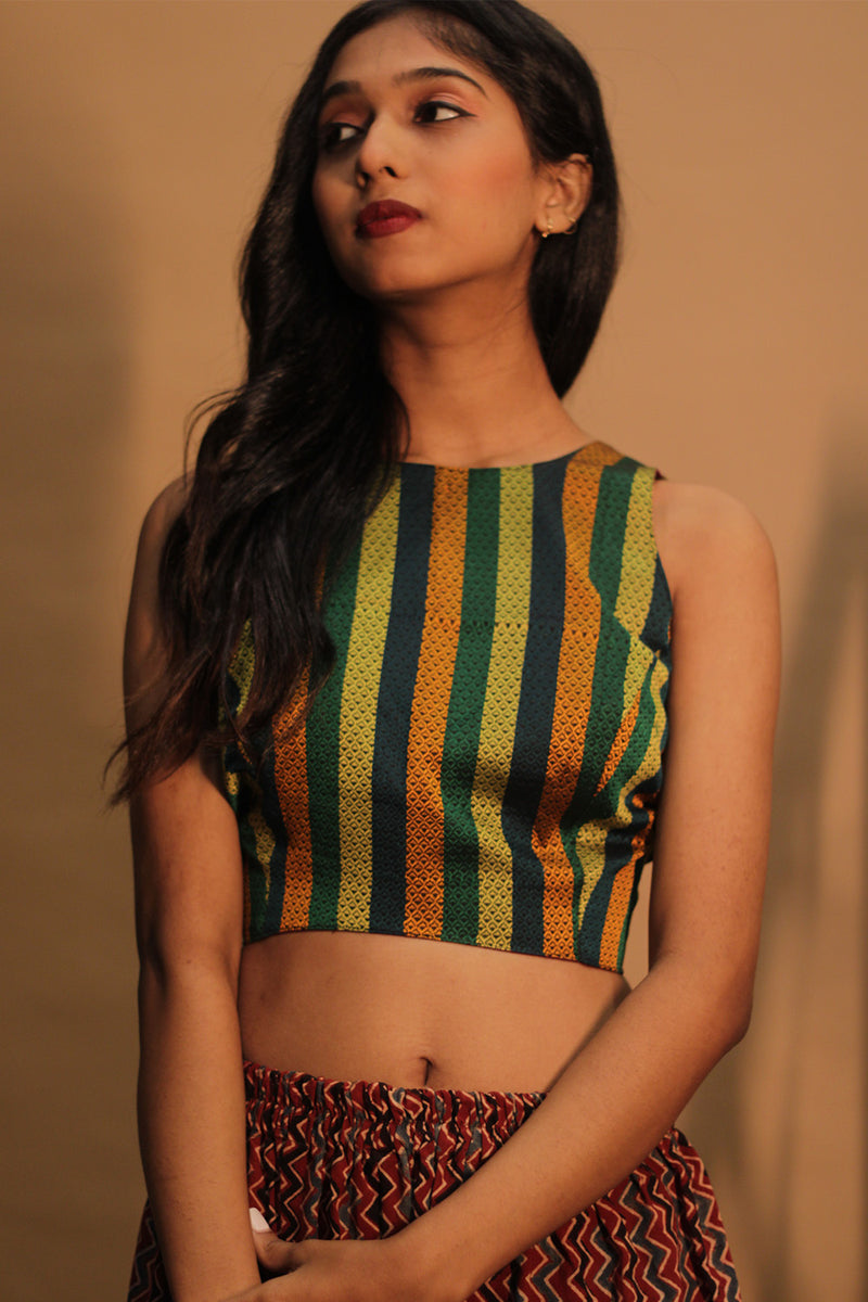 Mastaani | Reversible Blouse | Wine Red with Multicolour Striped Khunn