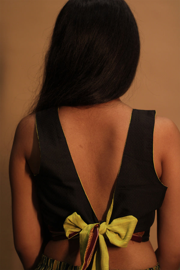 Mastaani | Reversible Blouse | Lime Green with Noir Khunn