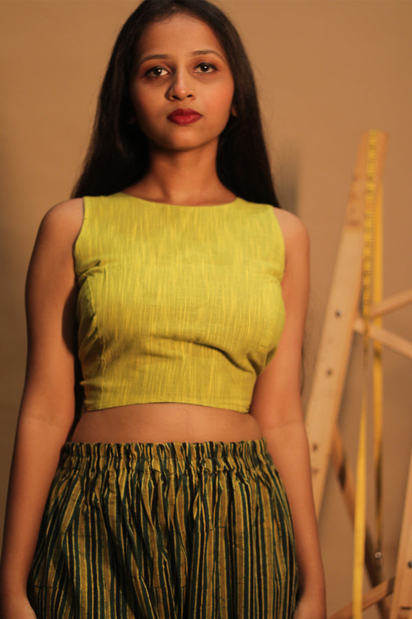 Mastaani | Reversible Blouse | Lime Green with Noir Khunn