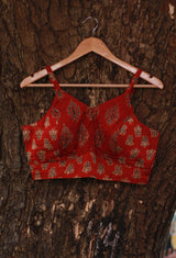 Spaghetti Blouse | Modal Silk | Madder Floral Ajrakh