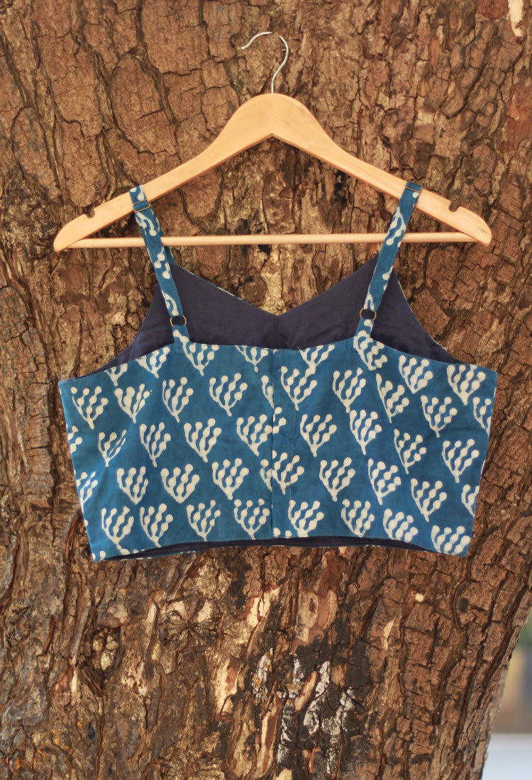 Spaghetti Blouse | Modal Silk | Indigo Abstract