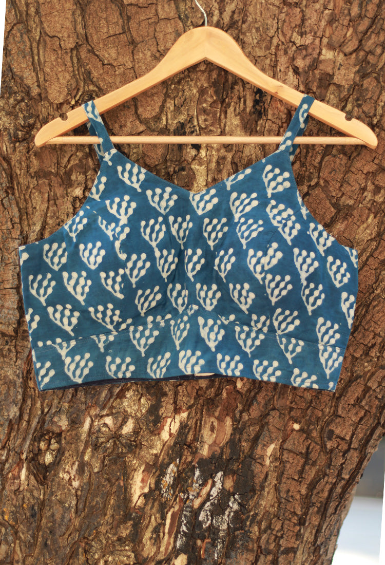 Spaghetti Blouse | Modal Silk | Indigo Abstract