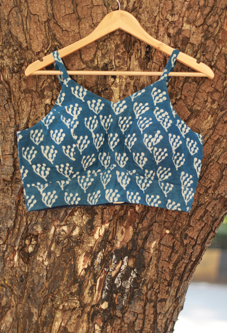 Spaghetti Blouse | Modal Silk | Indigo Abstract